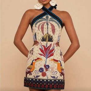 Designer inspired resort wear toucan mini halter dress size small